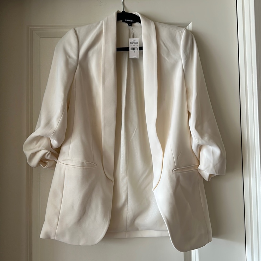 NEW White Express Ruched 3/4 Sleeve Blazer, XS